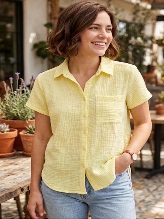 Boby Los Ángeles Tops - bobi Lightweight Button-Up Shirt in Lemon Yellow